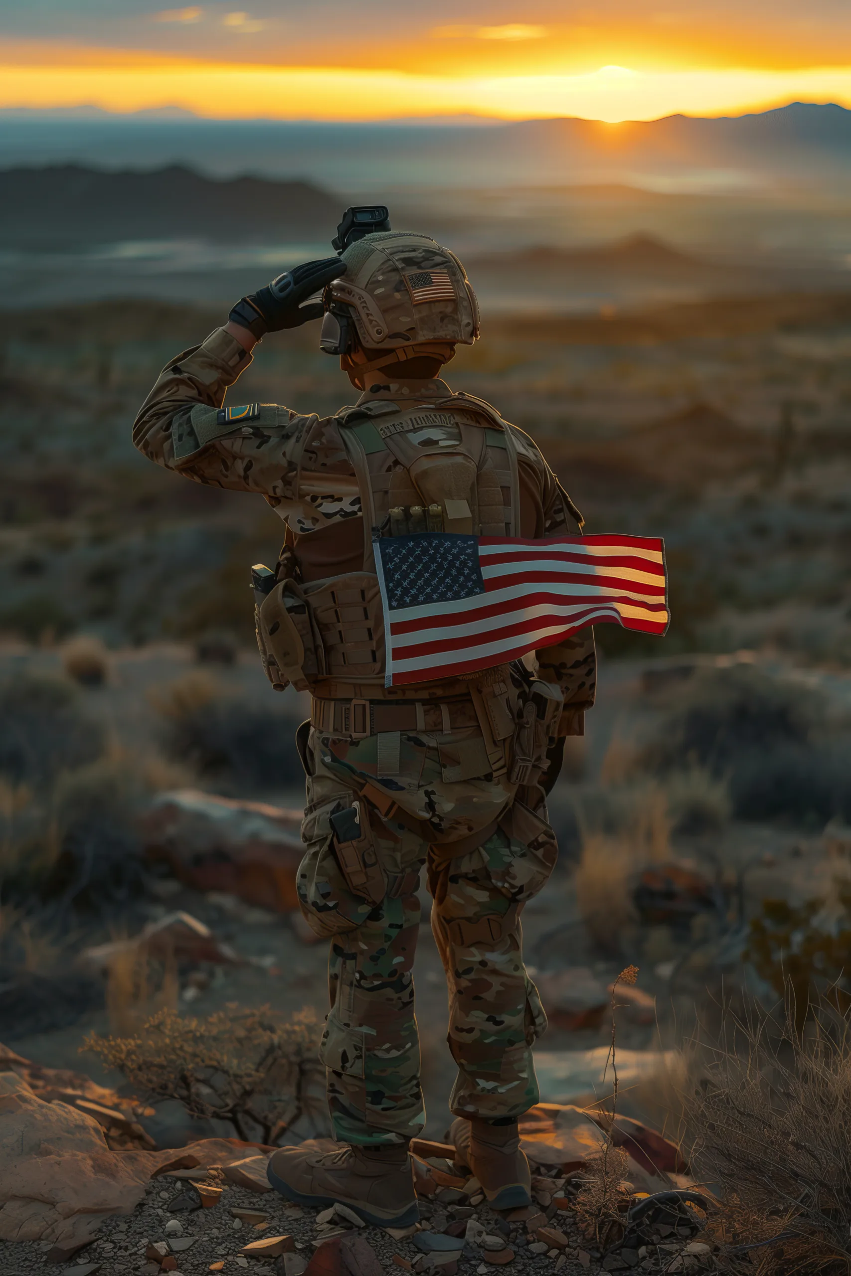 American soldiers at sunset